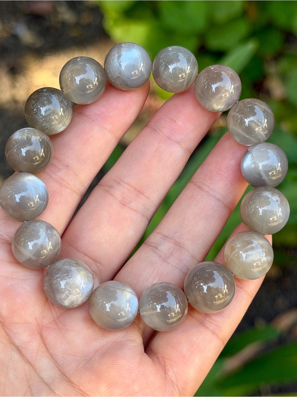 13.5mm Dark Gray Moonstone Stretch Bracelet 2637 - Picture 2 of 9